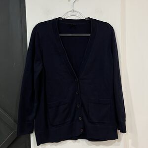 Talbots Navy Blue Women’s V Neck Button Sweater Cardigan Size Large Preppy